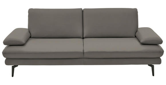 3-SITZER-SOFA  in Echtleder Hellgrau   - Hellgrau/Schwarz, Design, Leder/Metall (222/86/104cm) - Dieter Knoll