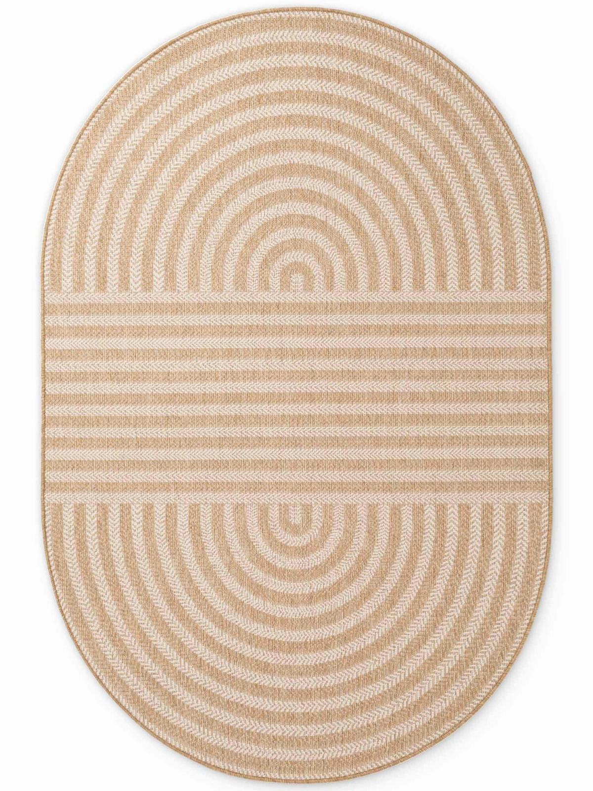 FLACHWEBETEPPICH 160/230 cm Haringey Weiß, Sandfarben oval  - Sandfarben/Weiß, Basics, Kunststoff (160/230cm) - Ted Baker