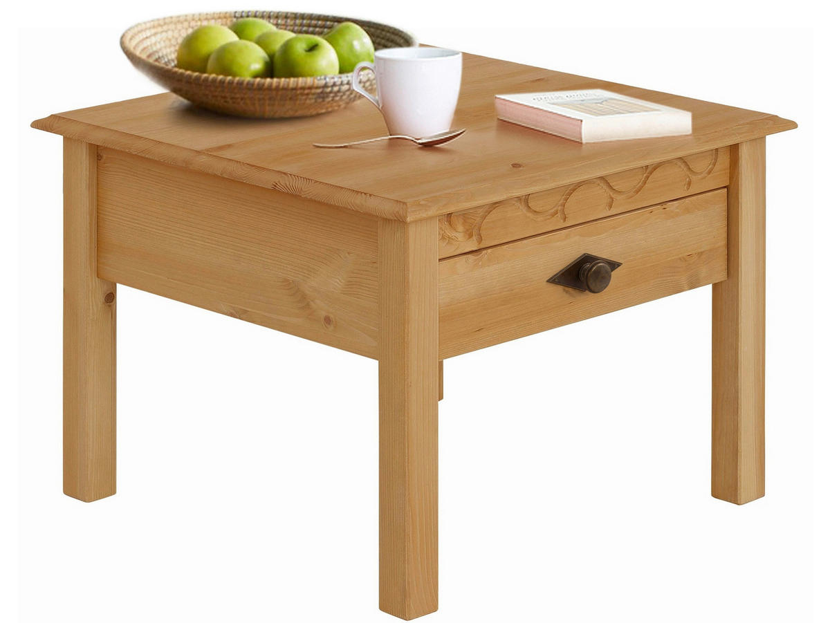 COUCHTISCH LYON Kiefer 60/60/42 cm quadratisch Naturfarben  - Messingfarben/Naturfarben, Design, Holz/Metall (60/60/42cm) - Livetastic