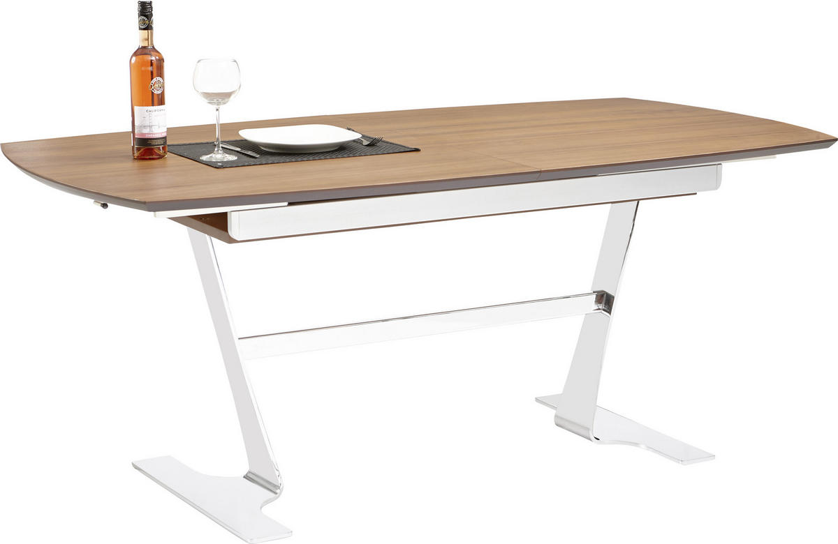 TABLE in Holz, Metall, Holzwerkstoff 180(230)/95/77 cm  - Chromfarben/Nussbaumfarben, Design, Holz/Holzwerkstoff (180(230)/95/77cm) - Joop!