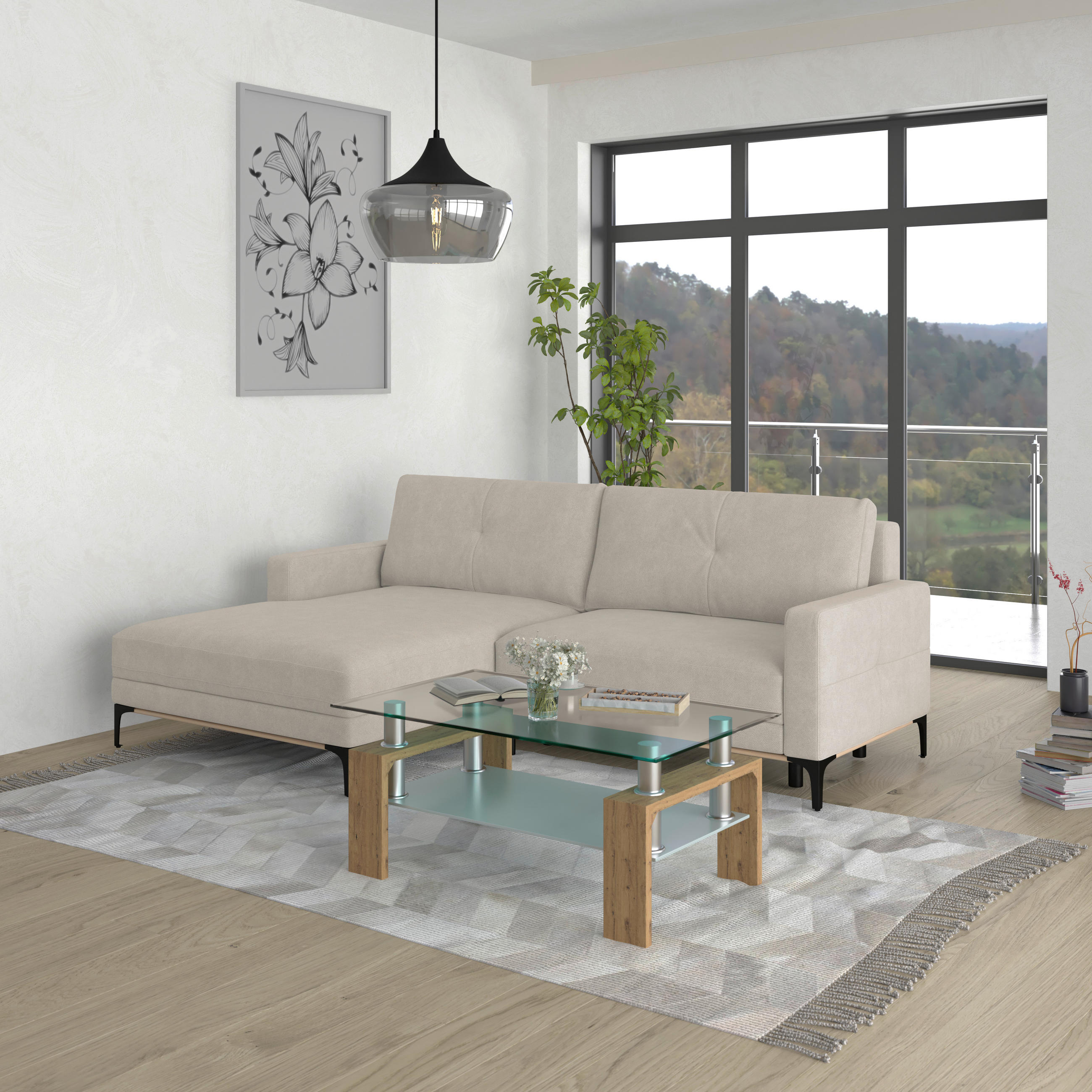 ECKSOFA Creme  - Creme/Schwarz, MODERN, Textil/Metall (162/238cm) - Ondega