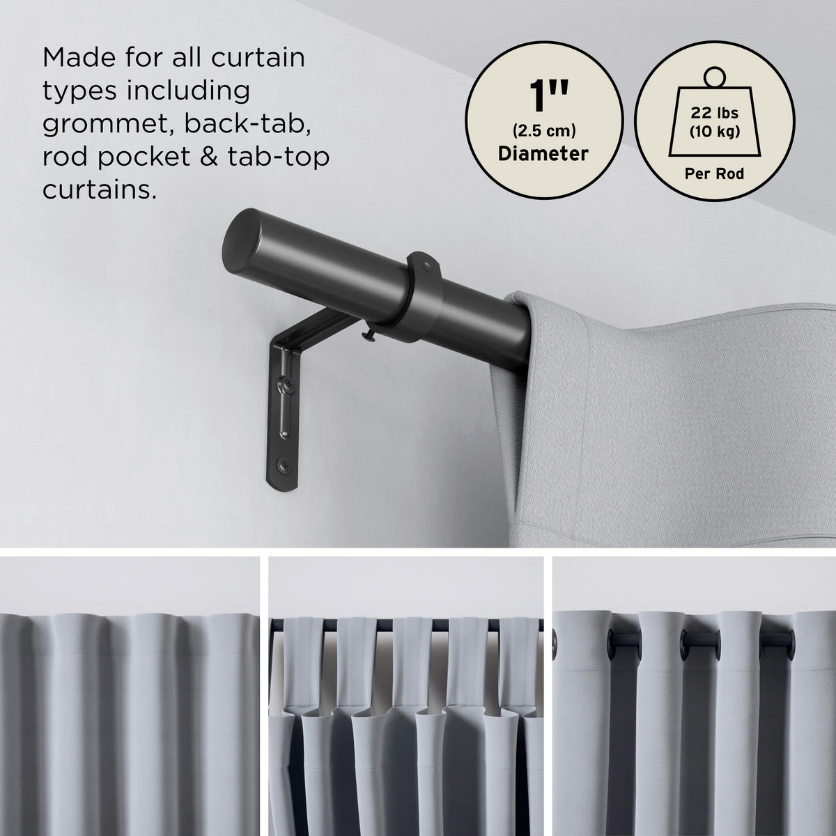 VORHANGSTANGENSET  81-163 cm  - Schwarz, KONVENTIONELL, Kunststoff/Metall (81-163cm) - Umbra