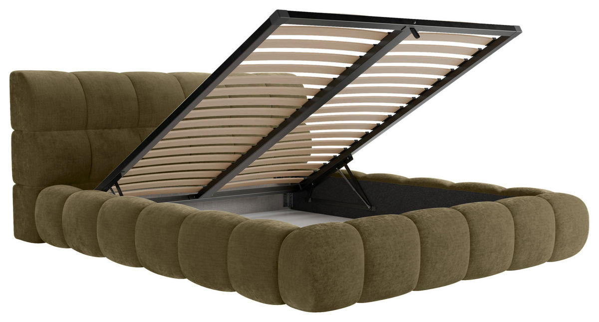 POLSTERBETT 180/200 cm,  in Waldgrün, Lattenrost, Bettkasten,  - Waldgrün/Schwarz, Design, Holz/Textil (180/200cm) - Chameo