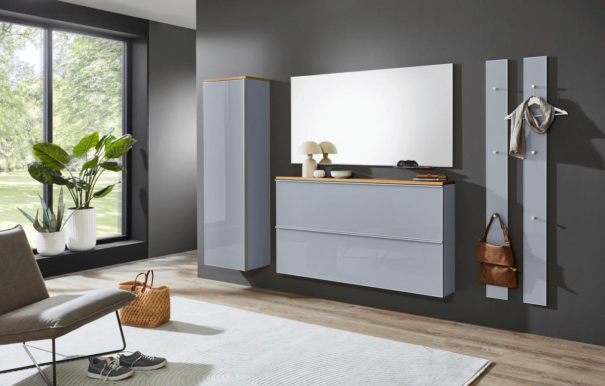 SCHUHKIPPER  in 160/83/21 cm  - Eichefarben/Silberfarben, Design, Glas/Holzwerkstoff (160/83/21cm)