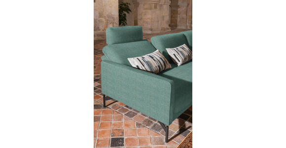 ECKSOFA in Flachgewebe, Struktur Türkis  - Türkis/Anthrazit, Design, Textil/Metall (254/230cm) - Ambiente