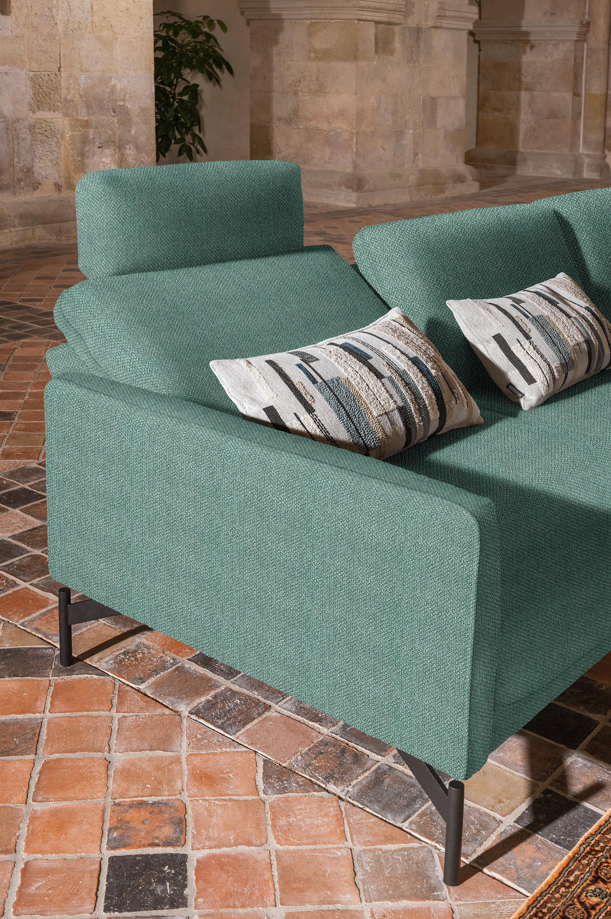 ECKSOFA in Flachgewebe, Struktur Türkis  254/230 cm  - Türkis/Anthrazit, Design, Textil/Metall (254/230cm) - Johann Jakob