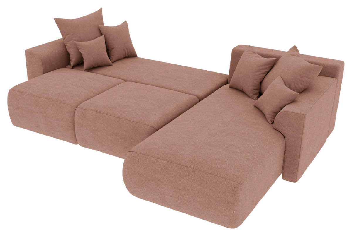 ECKSOFA Taupe Lederlook Zierkissen, Rückenkissen, Bettkasten, Schlaffunktion, Rücken echt, Liegefläche im Originalstoff  - Taupe/Chromfarben, KONVENTIONELL, Kunststoff/Textil (293/195cm) - Carryhome