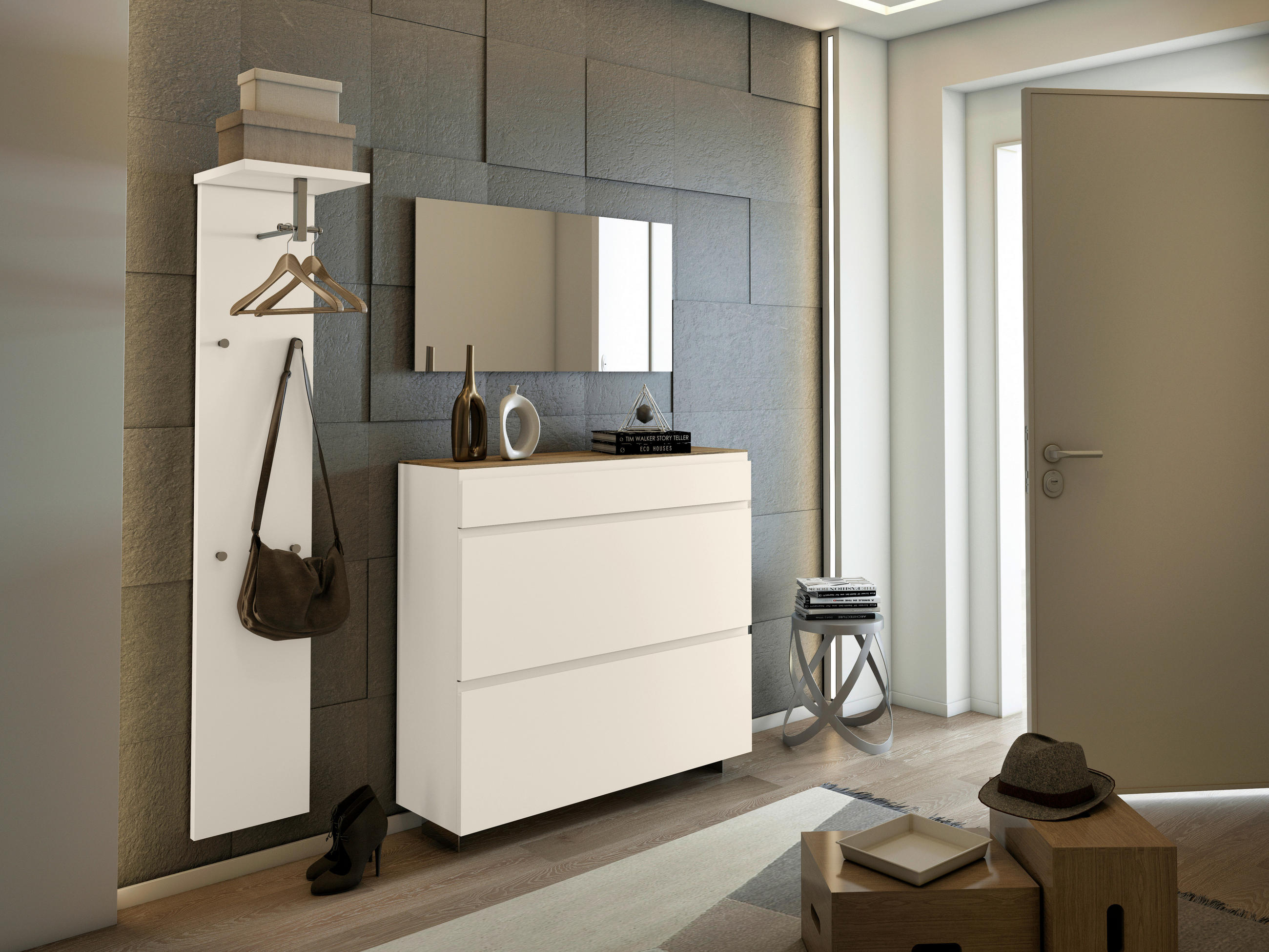 HÄNGESCHUHSCHRANK Gardasee  in 110/97/33 cm  - Sandfarben/Eichefarben, Design, Holzwerkstoff (110/97/33cm) - Moderano
