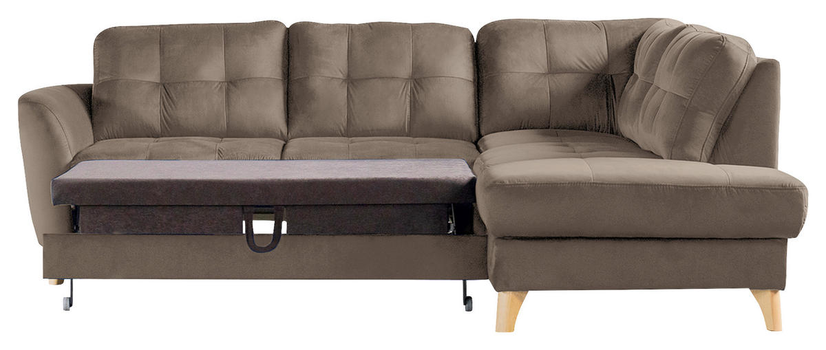 ECKSOFA Beige Samt  - Beige/Buchefarben, Design, Holz/Textil (236/190cm) - Livetastic