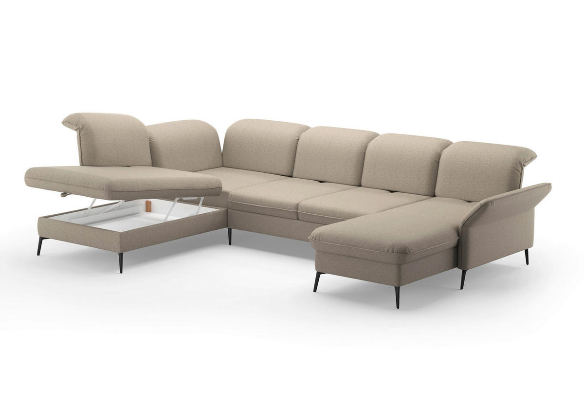 WOHNLANDSCHAFT in Flachgewebe Taupe  - Taupe/Schwarz, Konventionell, Textil/Metall (231/359/198cm) - Sit & More