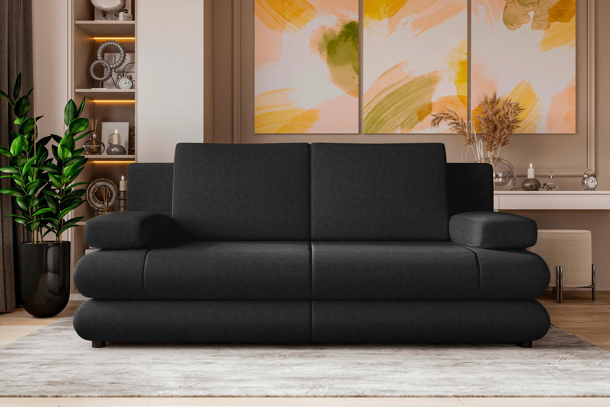 SCHLAFSOFA  mit Liegefunktion, Rücken echt Mikrofaser Anthrazit  - Anthrazit/Schwarz, KONVENTIONELL, Kunststoff/Textil (212/93/90cm) - Carryhome