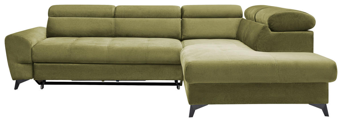 ECKSOFA Olivgrün Velours  - Schwarz/Olivgrün, MODERN, Textil/Metall (272/212cm) - MID.YOU