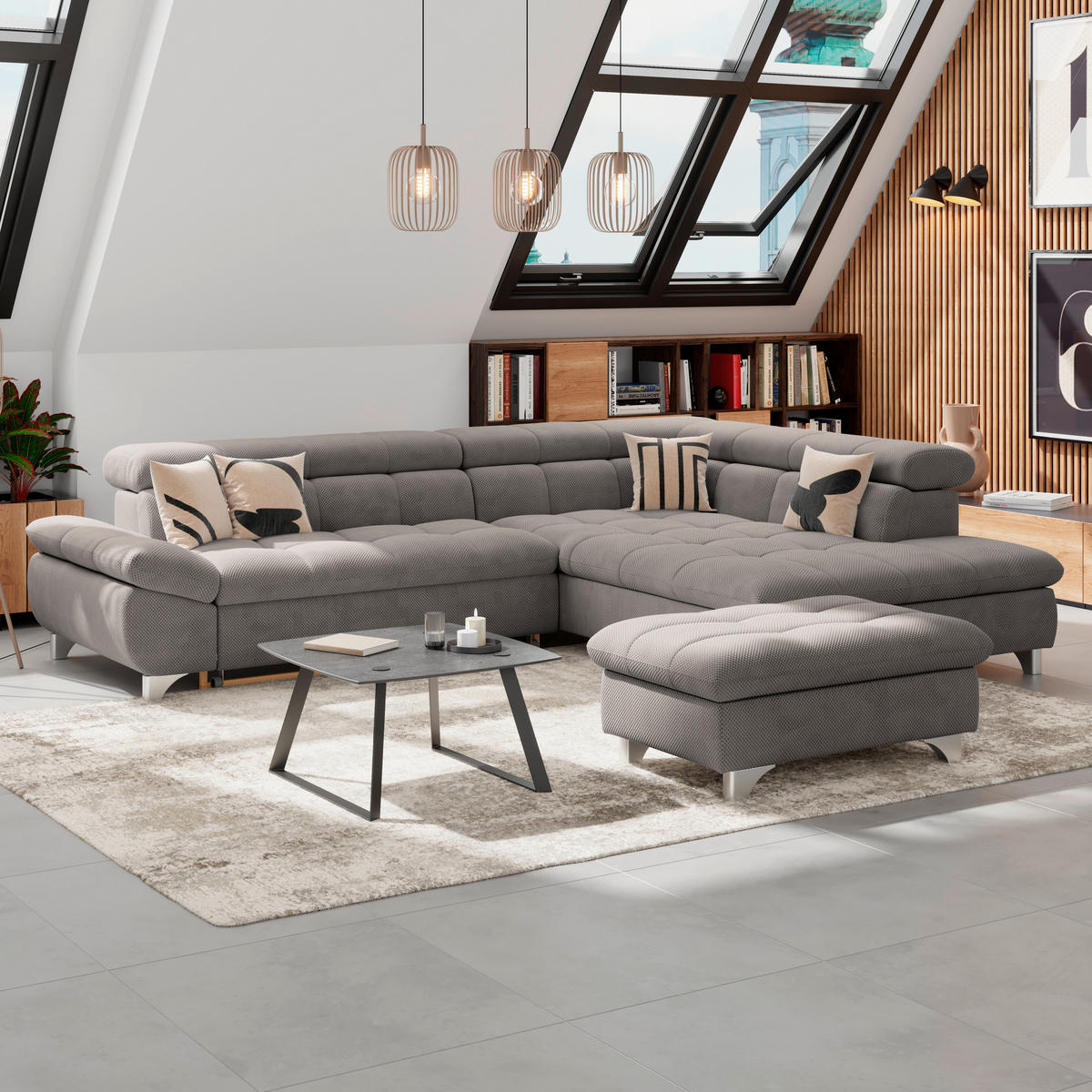 HOCKER Chenille Braun  - Chromfarben/Braun, KONVENTIONELL, Textil/Metall (108/46/108cm) - Livetastic