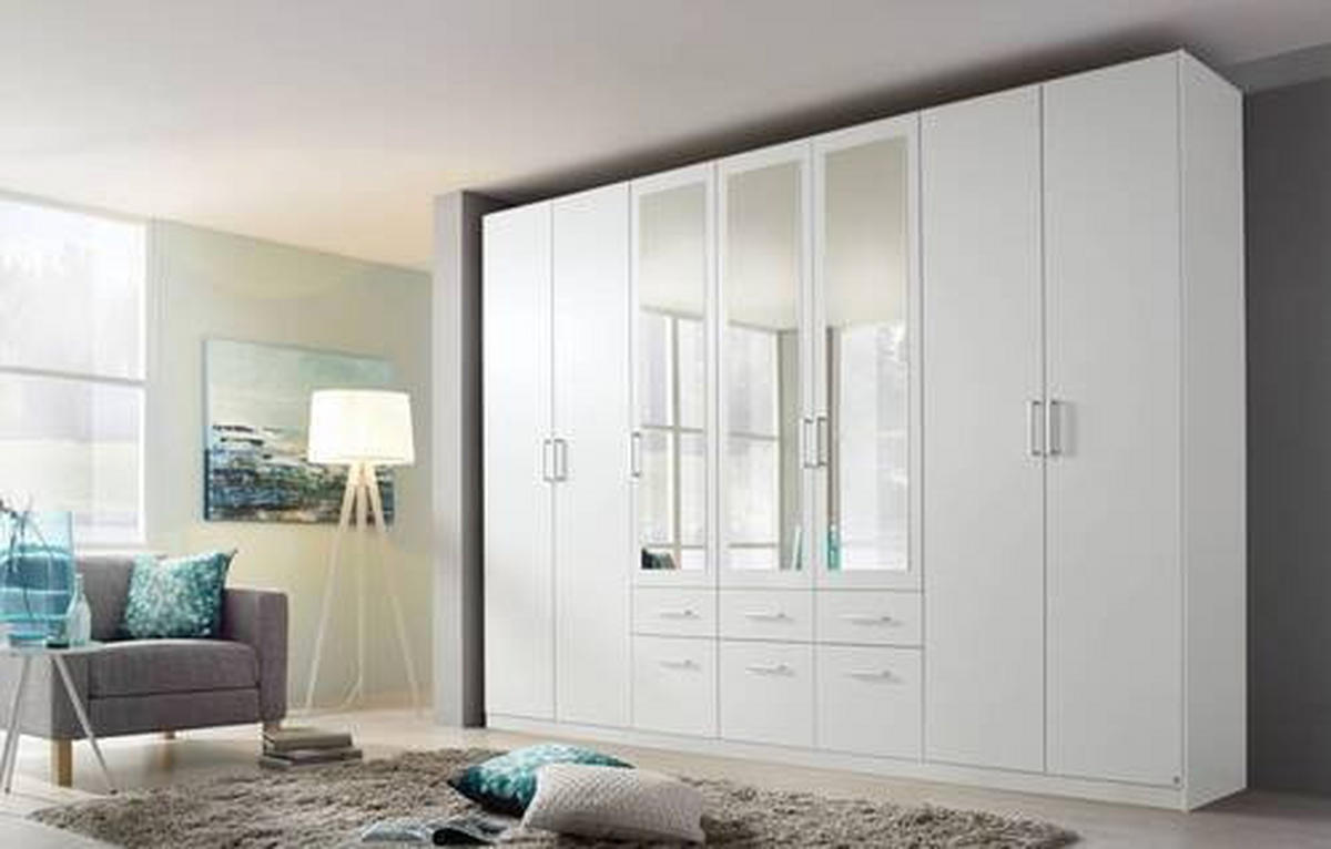 DREHTÜRENSCHRANK 7-türig Weiß  - Alufarben/Weiß, Basics, Holzwerkstoff/Kunststoff (315/229/54cm) - Xora