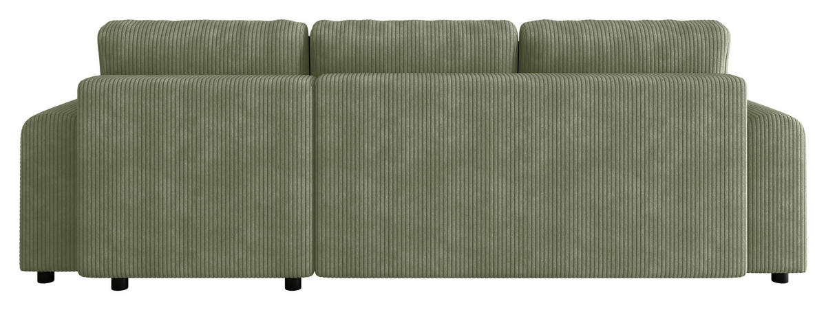 ECKSOFA Grün Cord Zierkissen, Rückenkissen, Schlaffunktion, Rücken echt, Stauraum, Liegefläche im Originalstoff  - Schwarz/Grün, KONVENTIONELL, Kunststoff/Textil (246/152cm) - Xora