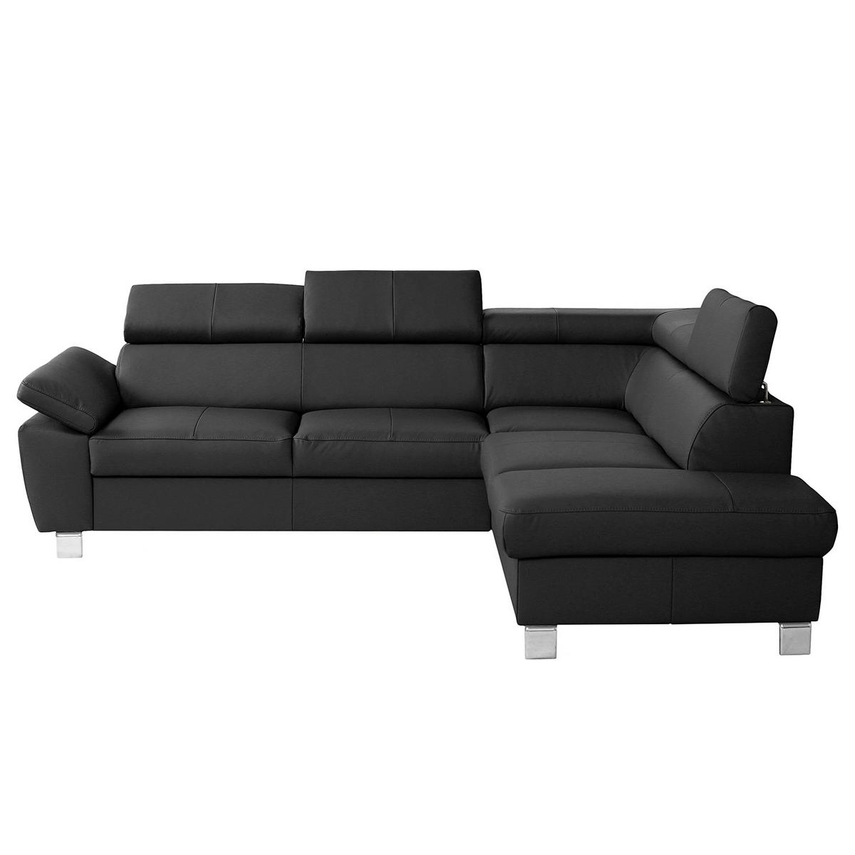 ECKSOFA Schwarz Echtleder Lederlook  - Chromfarben/Schwarz, Design, Leder/Textil (248/208cm) - Livetastic