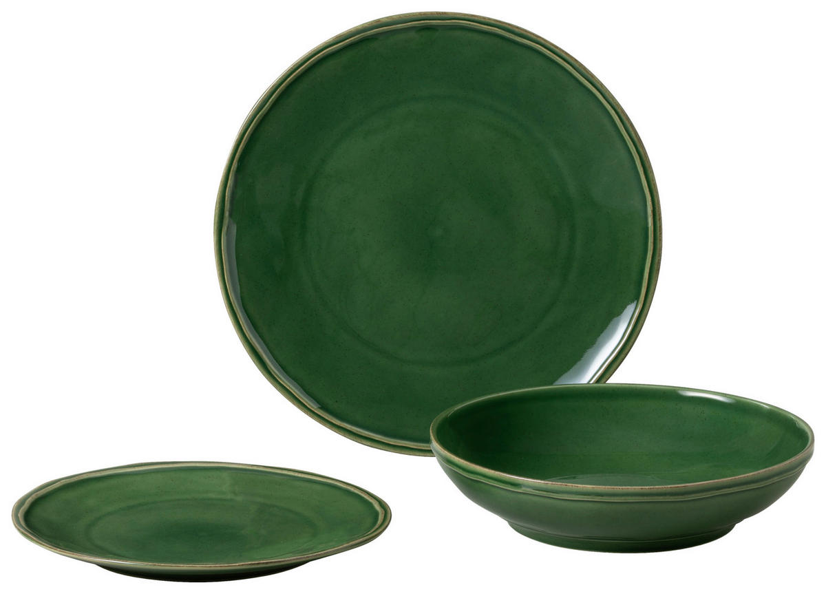 KOMBISERVICE Dunkelgrün FONTANA 3-teilig 1 Personen  - Dunkelgrün, Basics, Keramik - Costa Nova