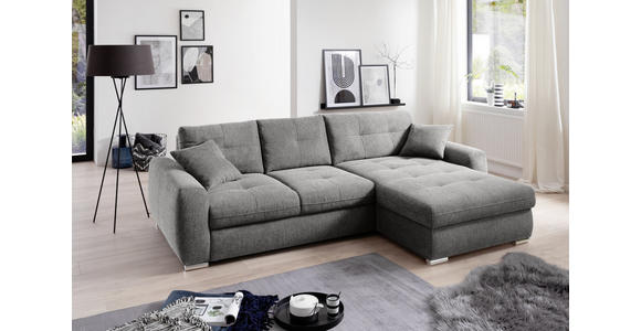 ECKSOFA in Mikrofaser Grau  - Chromfarben/Grau, MODERN, Kunststoff/Textil (276/193cm) - Hom`in