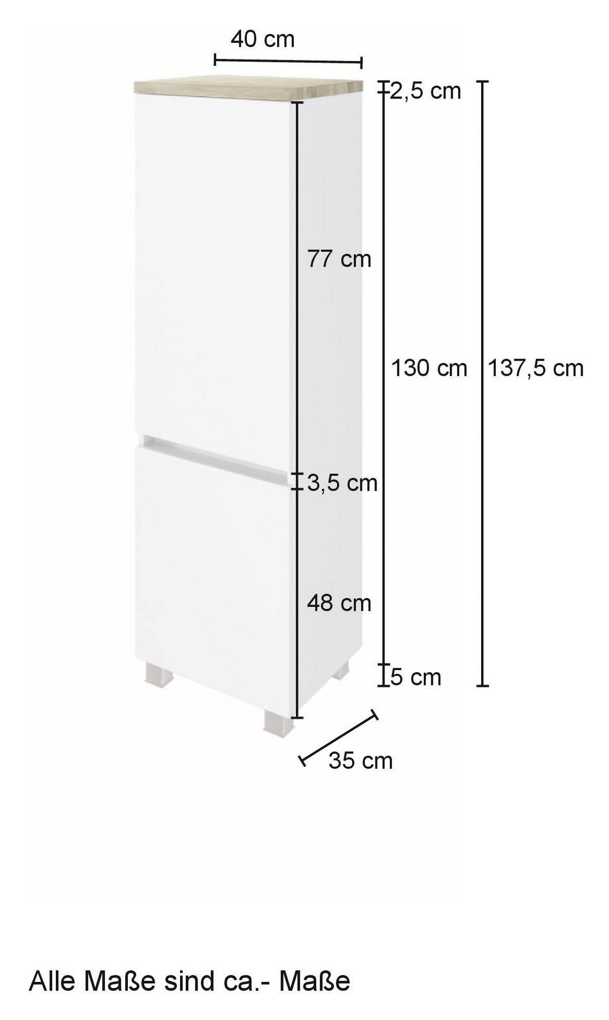 MIDISCHRANK 40/133/35 cm  - Eiche Wotan/Silberfarben, MODERN, Holzwerkstoff/Kunststoff (40/133/35cm) - Held