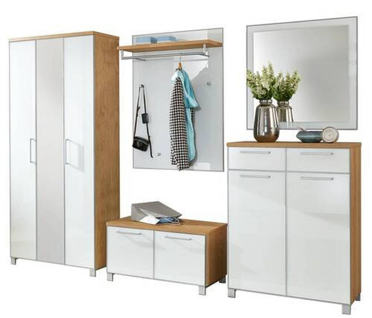 GARDEROBE 6-teilig  in 265/195/40 cm  - Hellbraun/Weiss, Design, Glas/Holz (265/195/40cm)