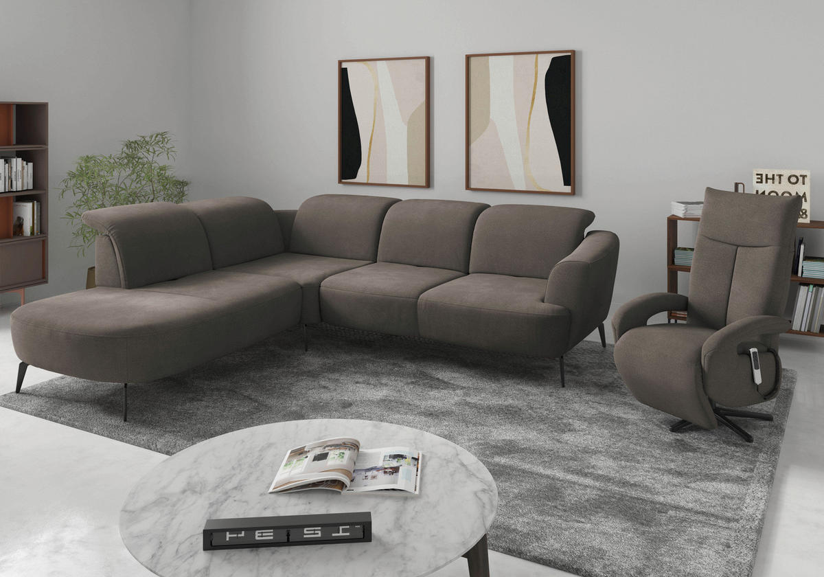 ECKSOFA ZOE E Schlammfarben Flachgewebe  - Schlammfarben/Schwarz, KONVENTIONELL, Textil/Metall (267/300cm) - Sit & More