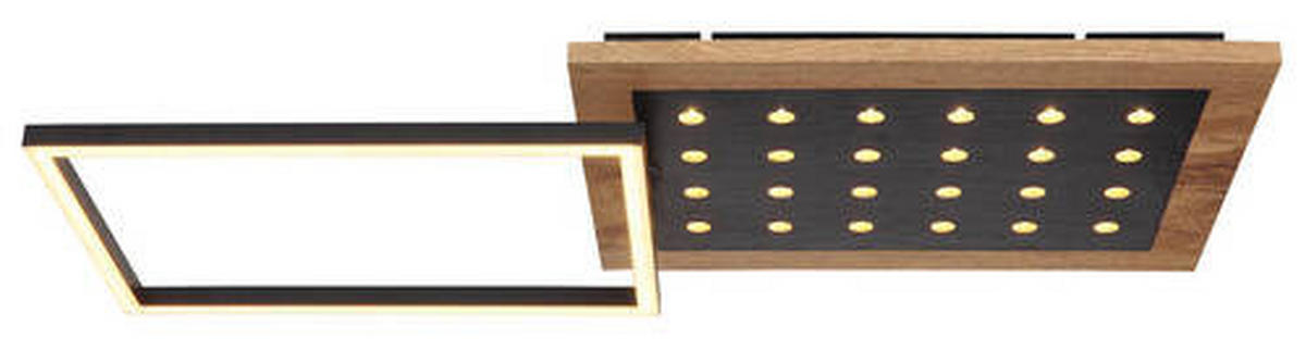 LED-DECKENLEUCHTE 24 W    63,5/27/8,5 cm  - Dunkelbraun/Opal, Natur, Holzwerkstoff/Kunststoff (63,5/27/8,5cm) - Globo