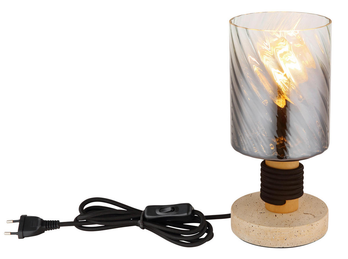 STOLNÍ LAMPA, E27, 12/25,4 cm  - šedá/černá, Design, dřevo/textil (12/25,4cm) - Globo