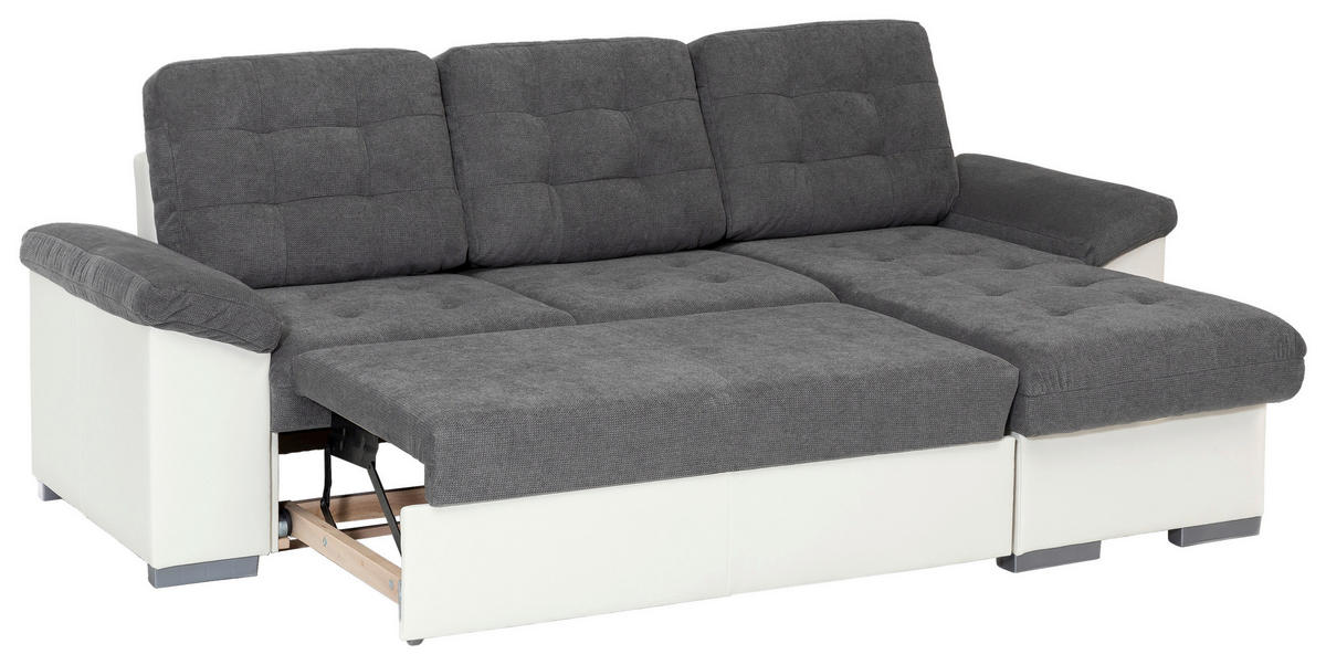 ECKSCHLAFSOFA Creme, Dunkelgrau Mikrofaser  - Dunkelgrau/Creme, MODERN, Kunststoff/Textil (232/148cm) - MID.YOU