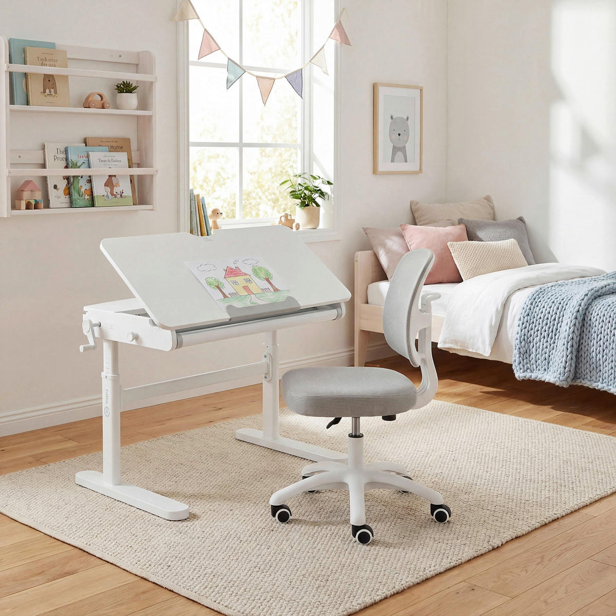 SCHREIBTISCH  Weiß höhenverstellbar  - Weiß, MODERN, Holzwerkstoff/Metall (109,5/62-78/60cm) - Roba