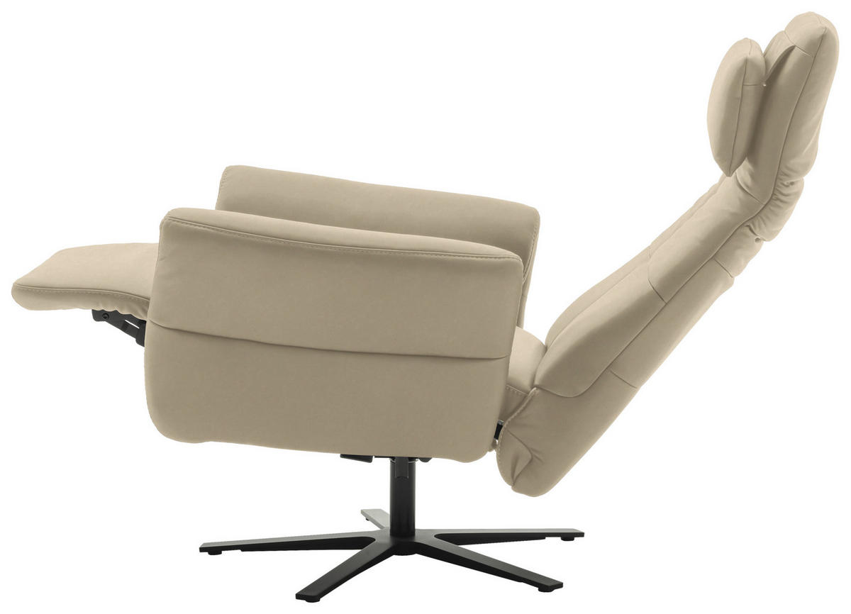RELAXSESSEL Echtleder Relaxfunktion, Kopfteilverstellung, Nackenkissen    - Ecru/Schwarz, Design, Leder/Metall (81/118/82cm) - Schöner Wohnen