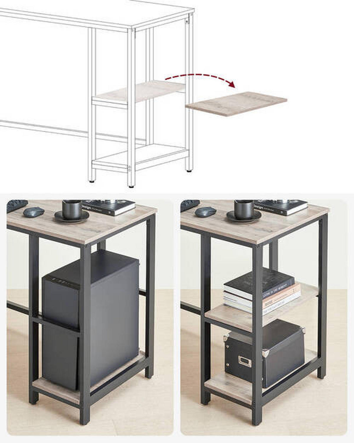 ECKSCHREIBTISCH 138/138/76 cm  in Schwarz, Eiche grau  - Eiche grau/Schwarz, Basics, Holzwerkstoff/Metall (138/138/76cm) - Boxxx