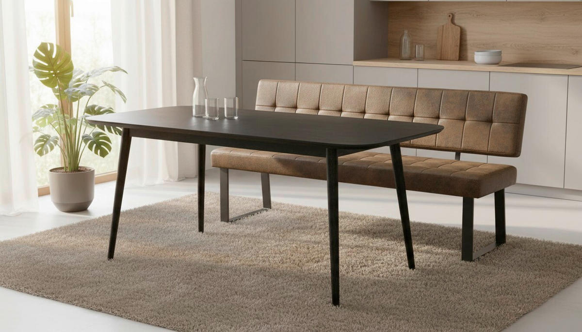 SITZBANK in Metall, Textil Braun  - Schwarz/Braun, MODERN, Textil/Metall (180/85/56cm) - Livetastic