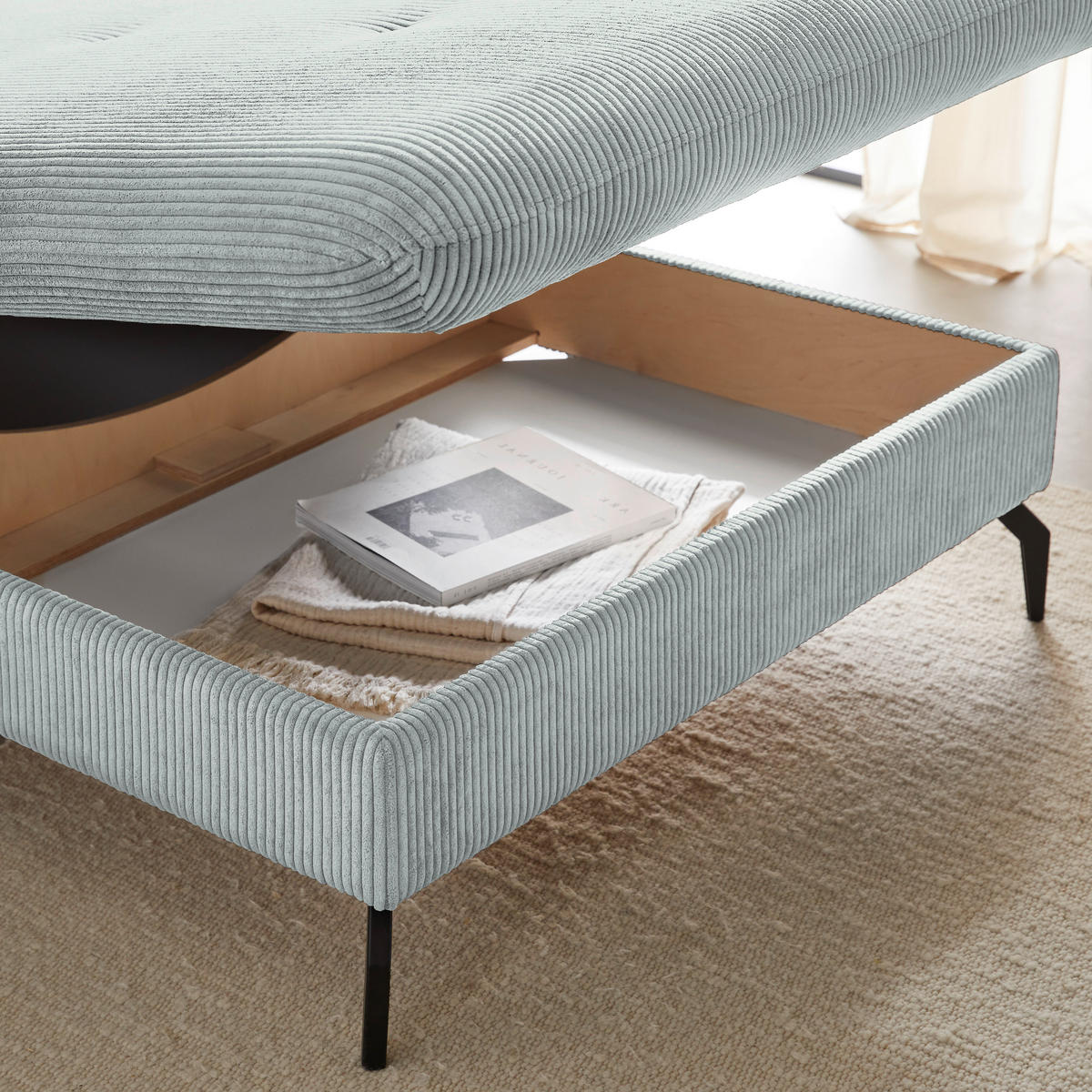 ECKSOFA inkl. Funktion Grau Cord, Velours  - Schwarz/Graphitfarben, MODERN, Textil/Metall (180/302cm) - Venda