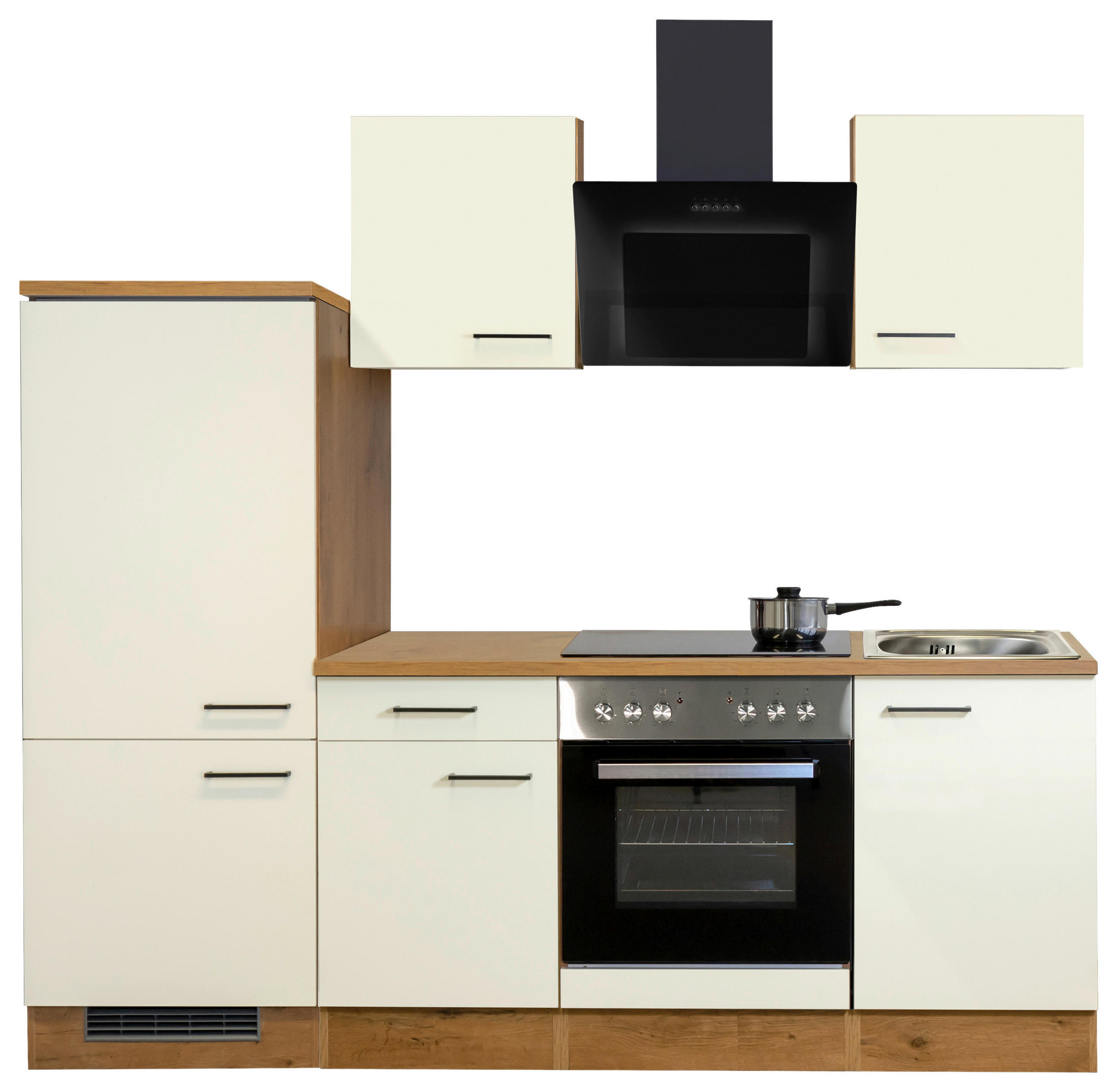KÜCHENBLOCK 220 cm in Eichefarben, Magnolie - Eichefarben/Magnolie, MODERN, Holzwerkstoff/Metall (220cm) - FlexWell