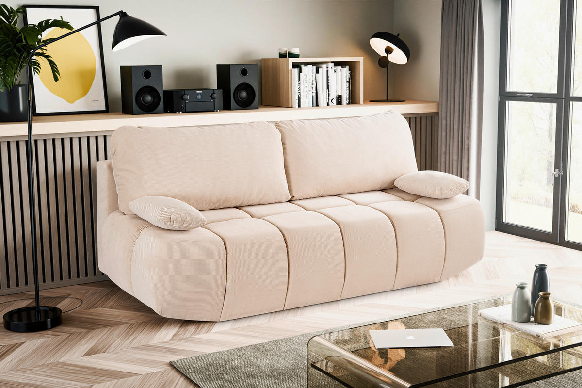SCHLAFSOFA LAUDER  mit Cord Beige  - Beige/Schwarz, Basics, Kunststoff/Textil (207/93/105cm) - MID.YOU