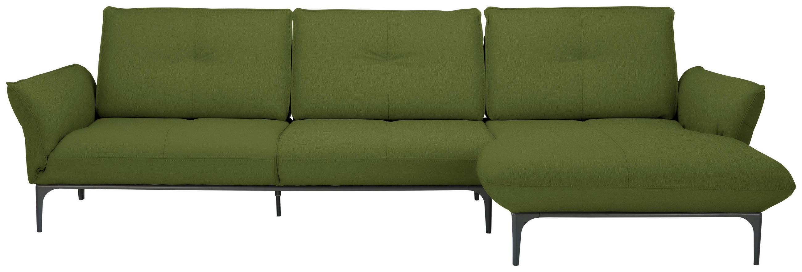 ECKSOFA in Echtleder Grün  - Schwarz/Grün, Design, Leder/Metall (319/182cm) - Valnatura