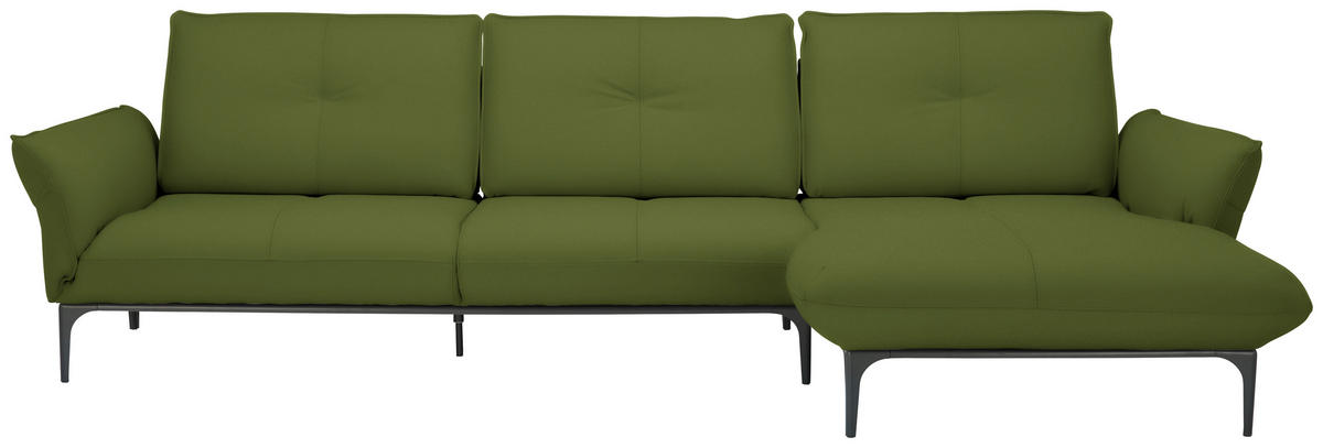 ECKSOFA in Echtleder Grün  - Schwarz/Grün, Design, Leder/Metall (319/182cm) - Valnatura
