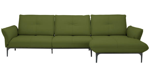 ECKSOFA in Echtleder Grün  - Schwarz/Grün, Design, Leder/Metall (319/182cm) - Valnatura