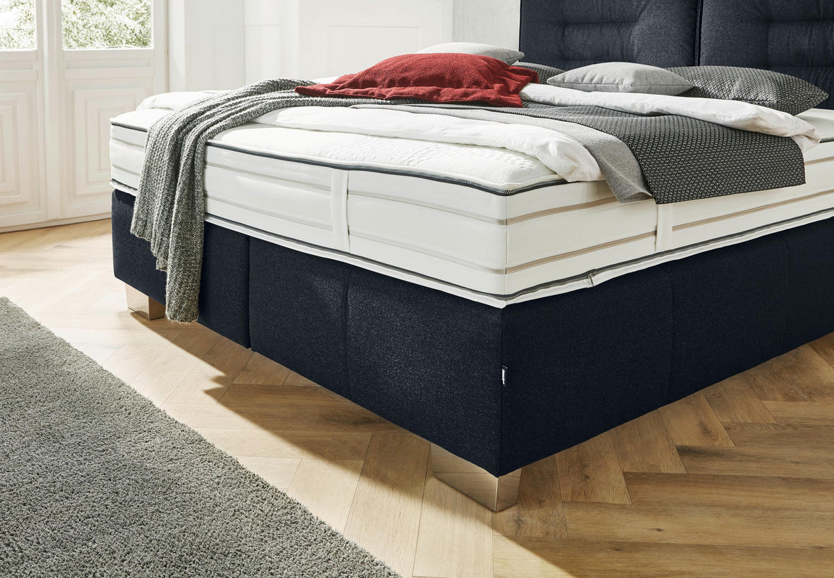 BOXSPRINGBETT 160/200 cm  in Dunkelblau  - Chromfarben/Dunkelblau, KONVENTIONELL, Textil (160/200cm) - Dieter Knoll