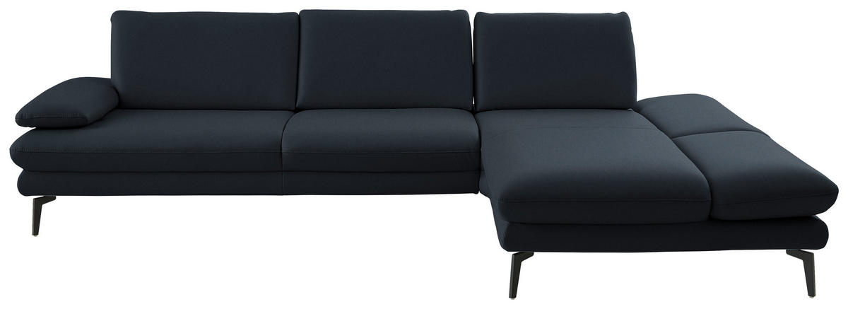 ECKSOFA in Echtleder Dunkelblau  - Schwarz/Dunkelblau, Design, Leder/Metall (308/195cm) - Dieter Knoll