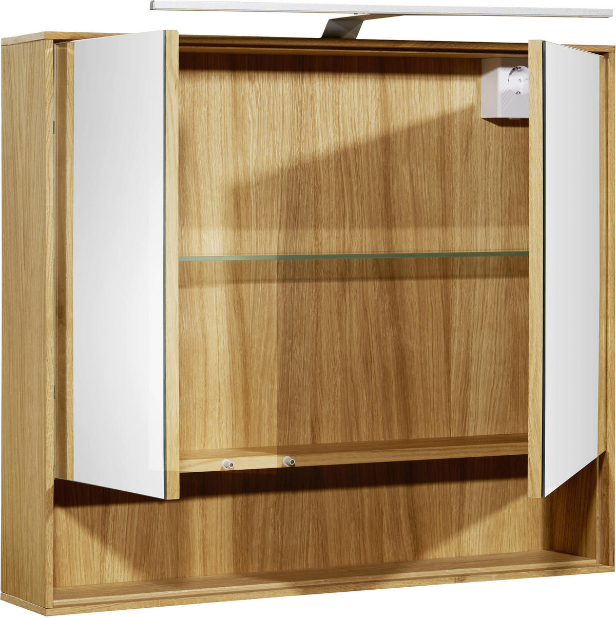 OMARA Z OGLEDALOM 80/70/15 cm  - barve hrasta, Natur, steklo/leseni material (80/70/15cm) - Xora