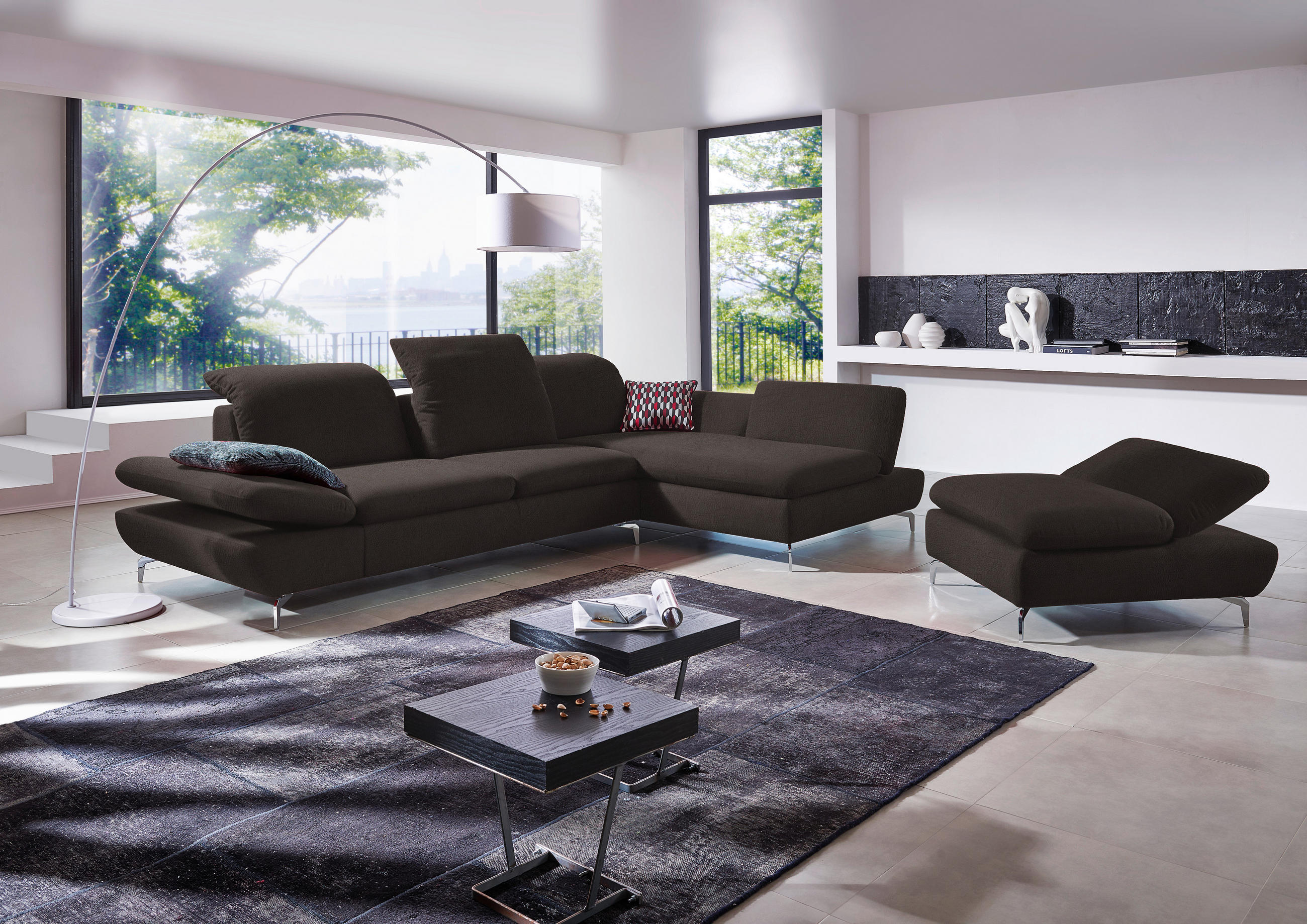 ECKSOFA in Echtleder Dunkelbraun  315/200 cm  - Dunkelbraun/Silberfarben, Design, Leder/Metall (315/200cm) - Chilliano