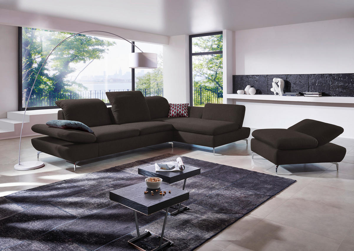 ECKSOFA in Echtleder Dunkelbraun  315/200 cm  - Dunkelbraun/Silberfarben, Design, Leder/Metall (315/200cm) - Chilliano