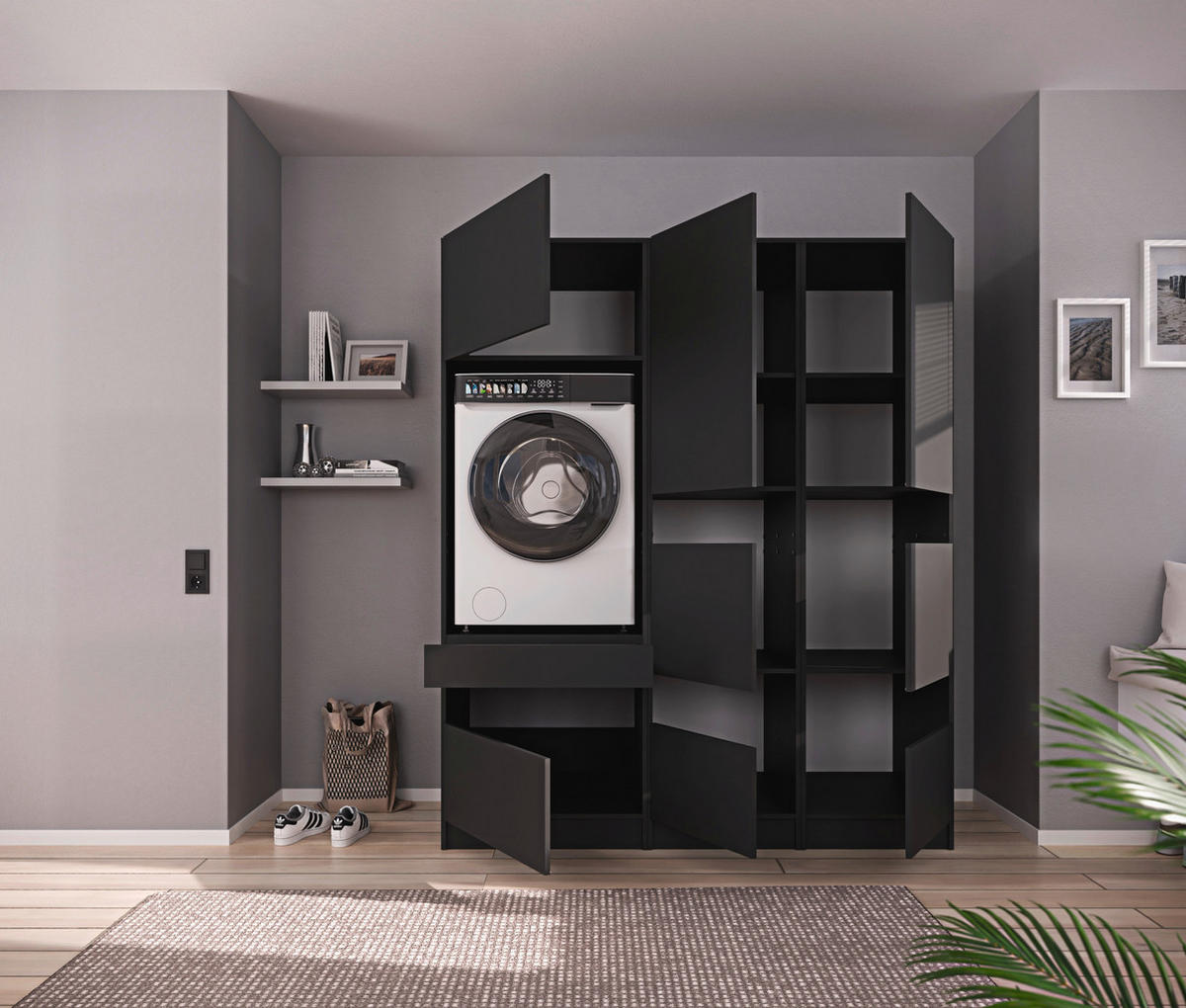 MEHRZWECKSCHRANK 50/200/68 cm  in Anthrazit  - Anthrazit/Schwarz, Design, Holzwerkstoff/Metall (50/200/68cm) - Milino