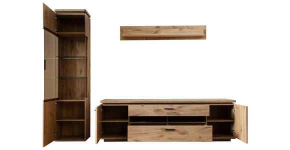 WOHNWAND 3-teilig  in Eichefarben  270/208/50 cm  - Eichefarben/Anthrazit, KONVENTIONELL, Glas/Holzwerkstoff (270/208/50cm) - Cantus