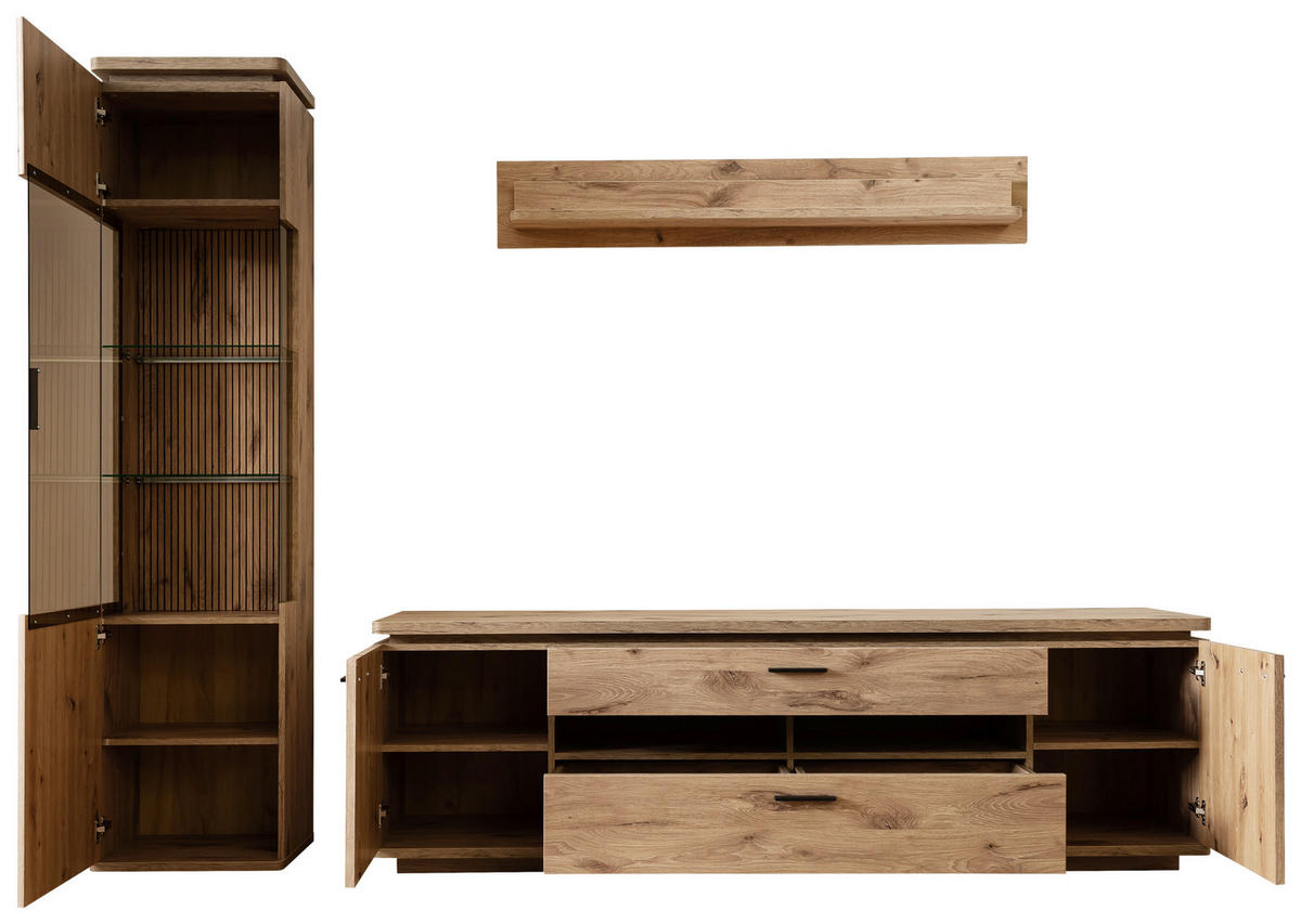 WOHNWAND 3-teilig  in Eichefarben  270/208/50 cm  - Eichefarben/Anthrazit, KONVENTIONELL, Glas/Holzwerkstoff (270/208/50cm) - Cantus