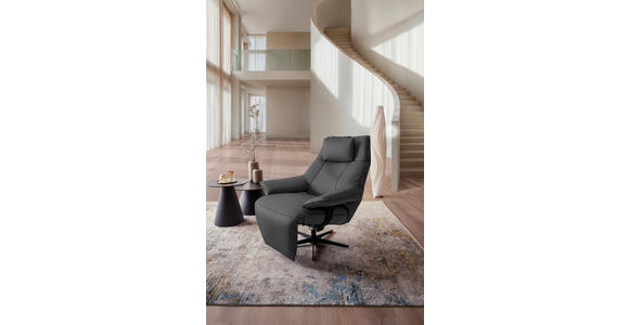 RELAXSESSEL in Leder Graublau  - Graublau/Schwarz, Design, Leder/Metall (92/79/82cm) - Dieter Knoll