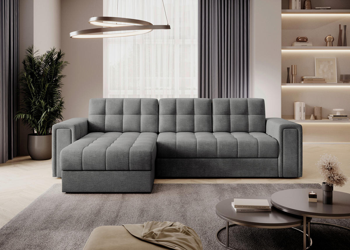 ECKSOFA Samt Grau  - Schwarz/Grau, Design, Kunststoff/Textil (260/150cm) - MID.YOU