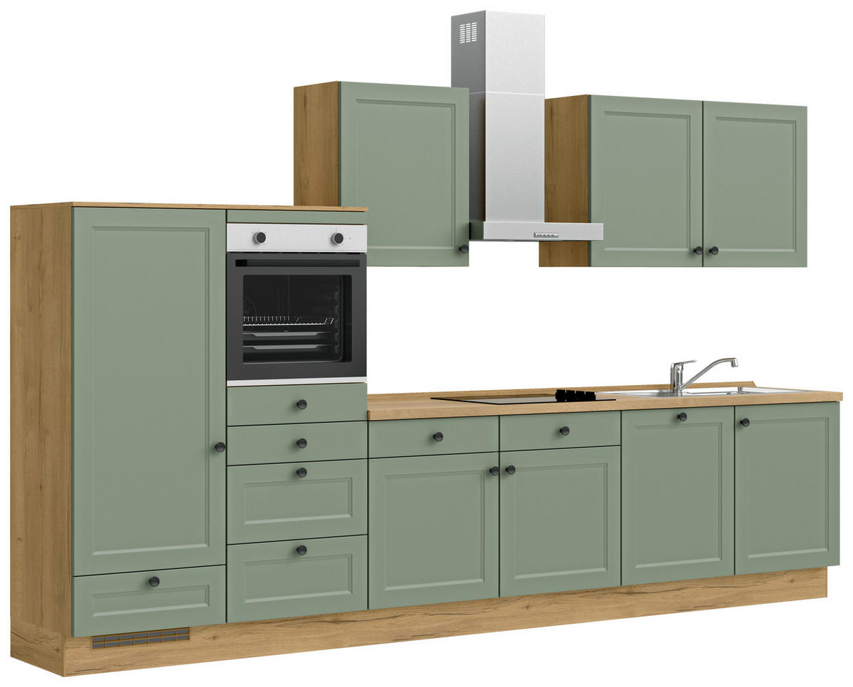 KÜCHENLEERBLOCK 360 cm   in Grün, Eichefarben  - Eichefarben/Schwarz, MODERN, Holzwerkstoff/Metall (360cm) - Nobilia