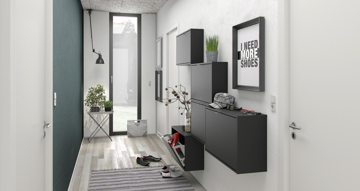 SKOSKÅP 70,3/162/24,05 cm  - aluminiumfärgad/svart, Design, metall/trämaterial (70,3/162/24,05cm) - Best Price